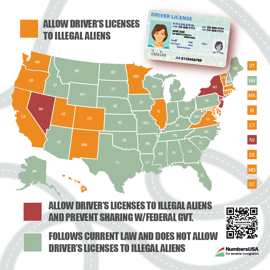 Map of state laws issuing driver's licenses to illegal aliens